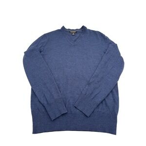 Banana Republic Men's M 100% Merino Wool V-Neck Sweater Blue Extra Fine